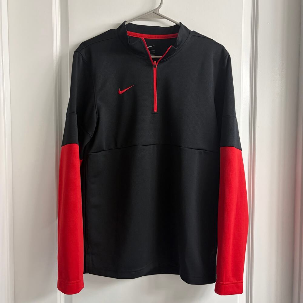 Nike Men’s Half-Zip Pullover Size Small Black Red Training Top Dri-FIT